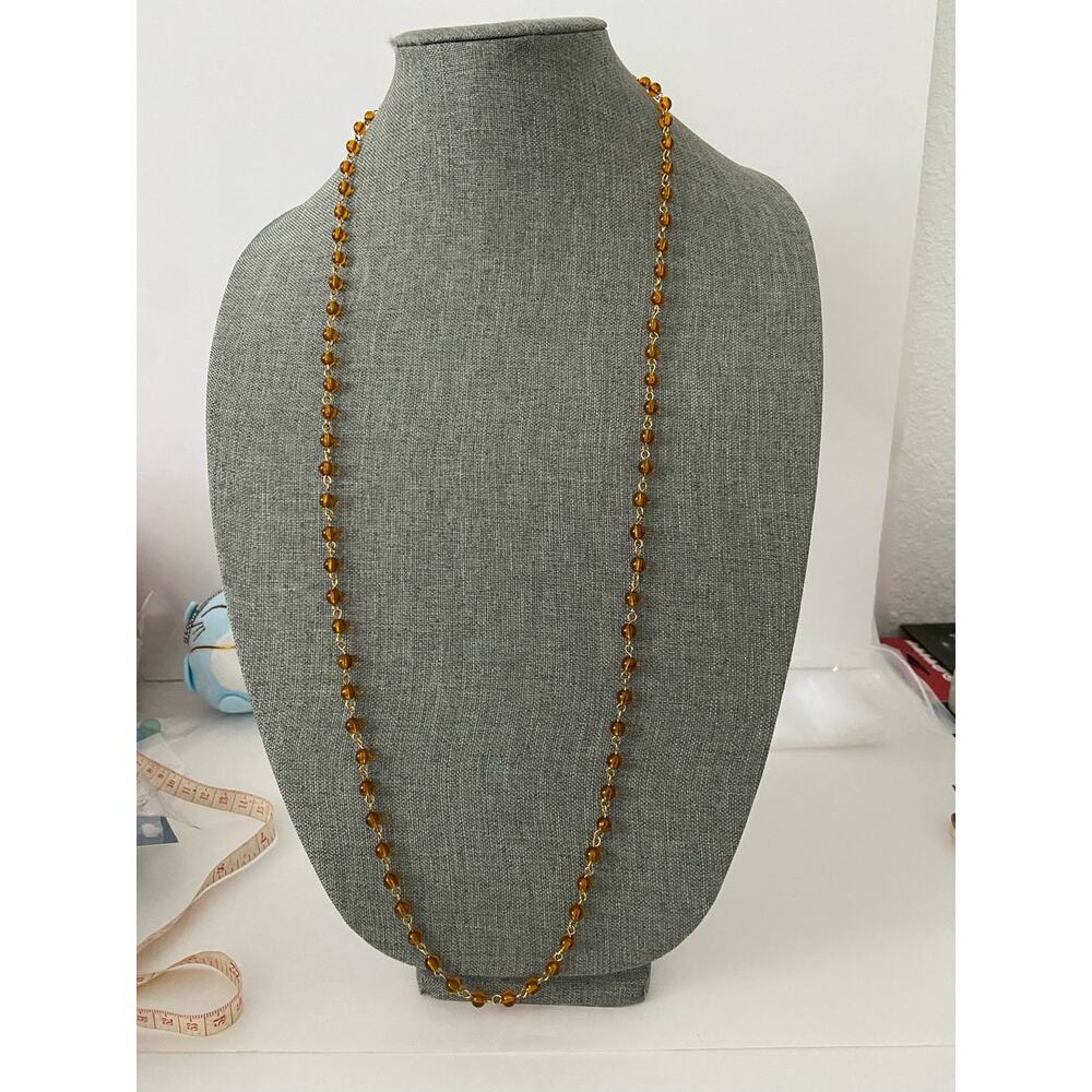 Vintage orange bead necklace gold tone